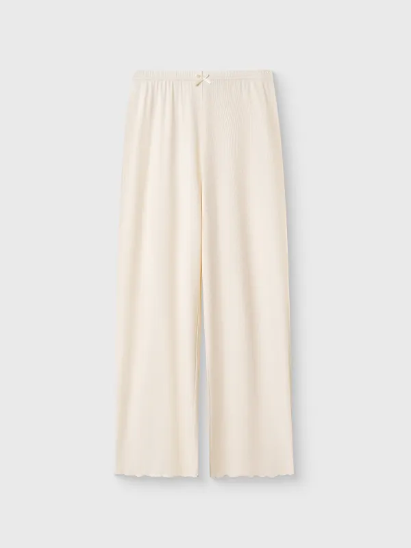 Women's trousers, homewear, size S, with ruffles, modal/spandex, milky, Rosemary, image-4
