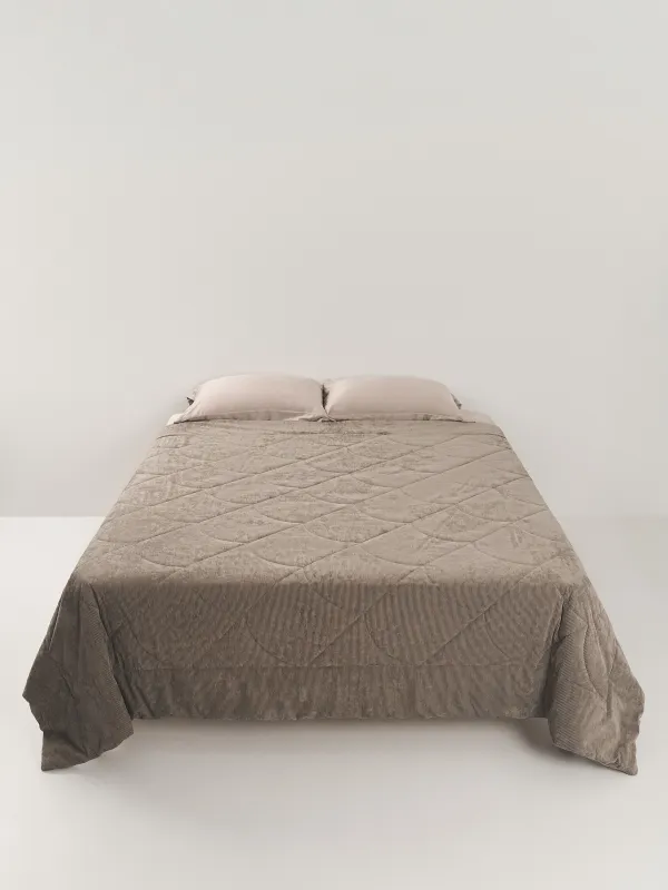 Bedspread, 220x240 cm, quilted velvet/microfiber, sand, Stripes, Stitch velvet, image-4