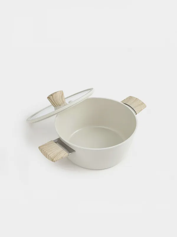 Pot, 20 cm, 2.3 l, with lid, coated, aluminum, milky, Sentimentality, image-1