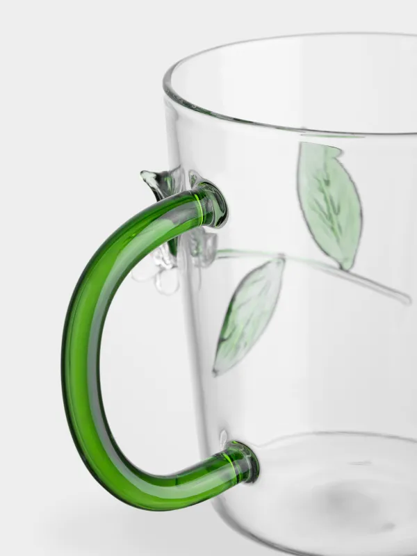 Mug, 380 ml, glass B, Green handle, Flowers, Bloome, image-2