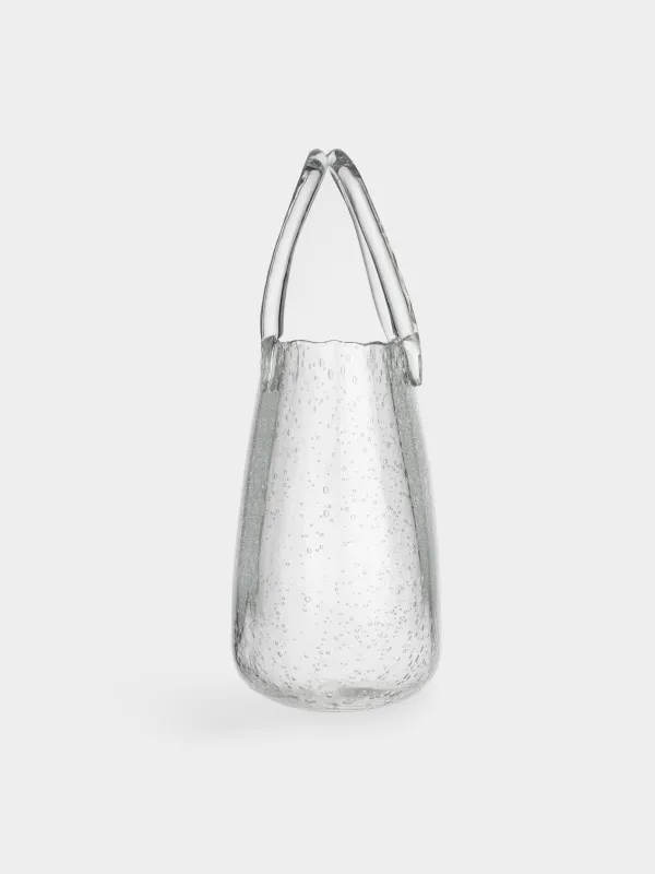 Flower vase, 31 cm, decorative, with handle, Glass, Bag, Clear, image-2