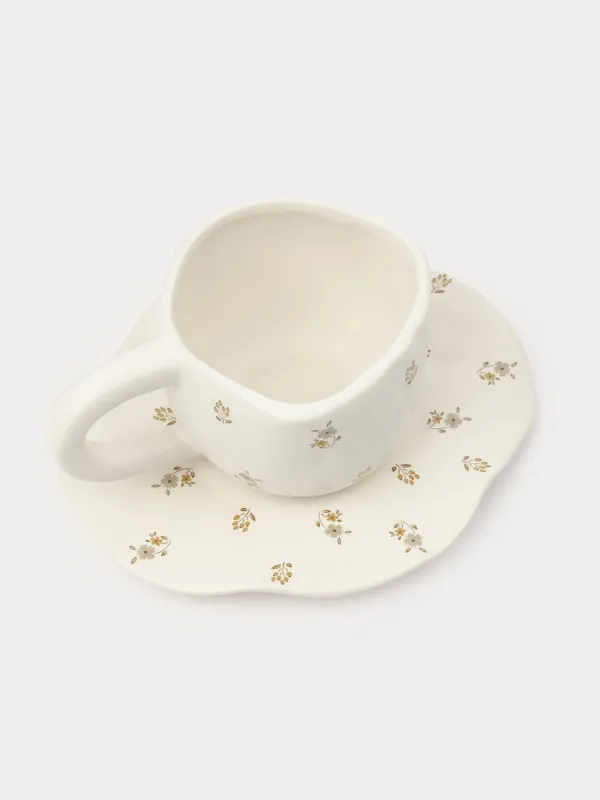 Tea pair, 1 person, 2 items, 460 ml, ceramics, milky, Vintage flowers, La flore, image-2