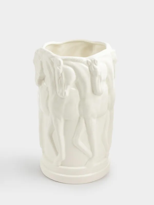 Flower vase, 24 cm, ceramic, milky, Horses, Horse pattern, image-0
