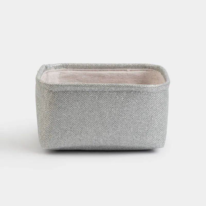 Storage basket, 20x15x10 cm, with handles, polyester. rectangular, silver, Ideally