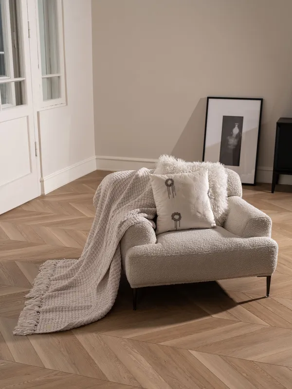 Plaid, 130x160 cm, with fringe, Chenille, milky, Chenill, image-4