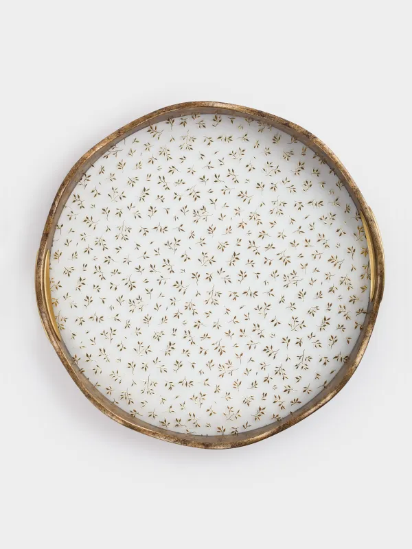 Tray, 35 cm, plastic / glass, round, Golden, Flowers, Floral, image-2