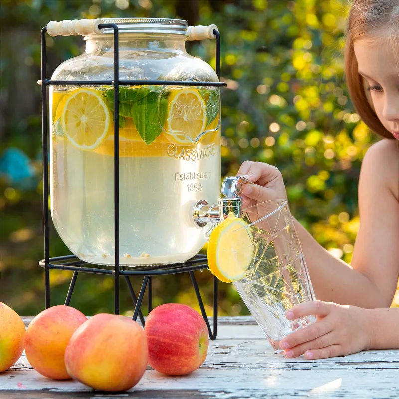 Beverage dispenser, 4 l, on stand, glass R / metal, Black, Berry, image-4