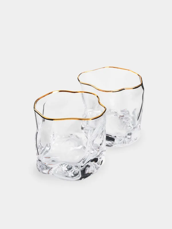 Drinking glass, 8 cm, 245 ml, 2 pcs, glass, with golden edging, Slalom gold, image-2