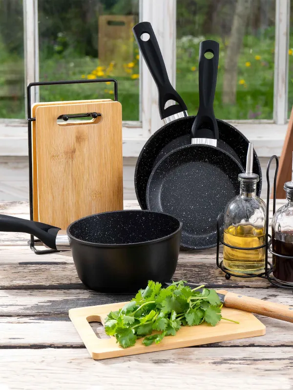 Cutting board, 22x14 cm, 4 pcs, on a stand, bamboo / steel, rectangular, Bamboo, image-11