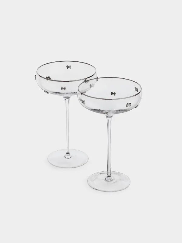 Drinking glass, 250 ml, 2 pcs, crystal glass, with silver edging, Ferentino, image-1