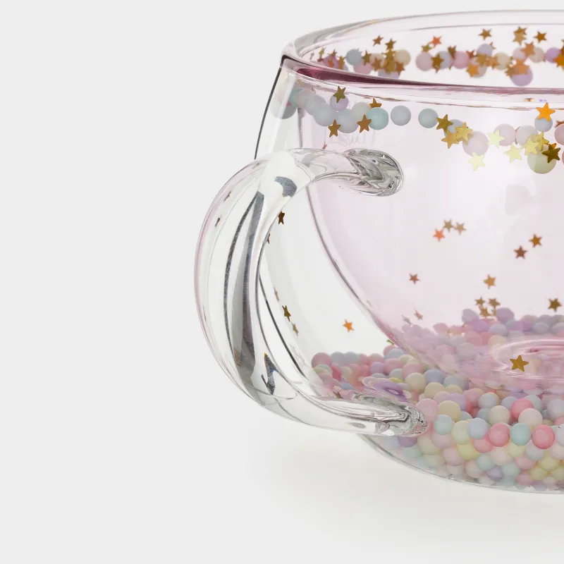 Mug, 270 ml, with balls, glass B, pink, Stars, Air sparkly, image-2