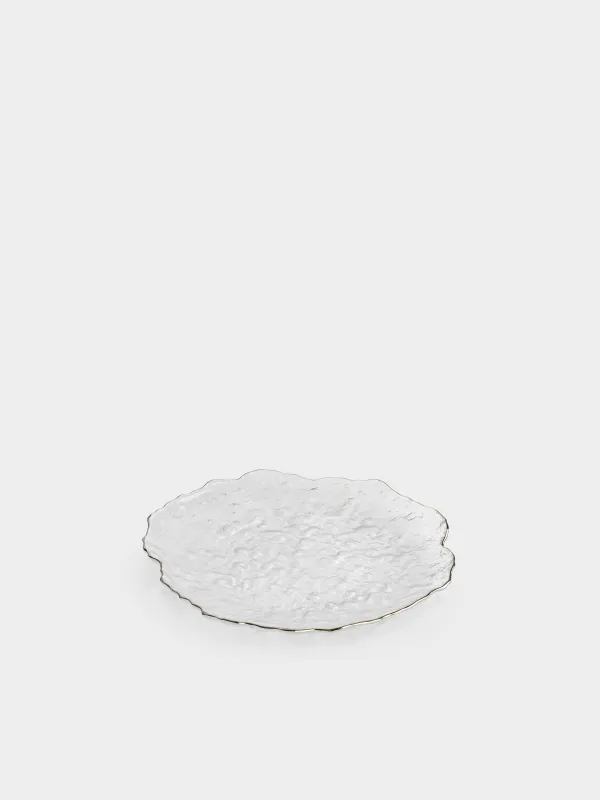 Dish, 26 cm, glass, with silver edging, Nautilus silver, image-1
