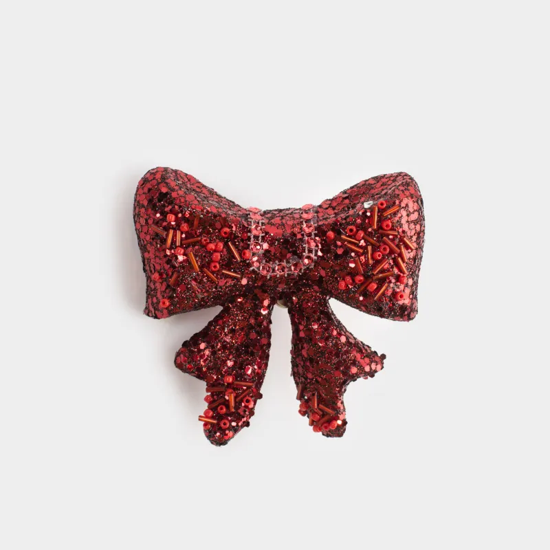 Decorative ornament, 10 cm, clip-on, foam, red, Sequin bow, Figure sparkle