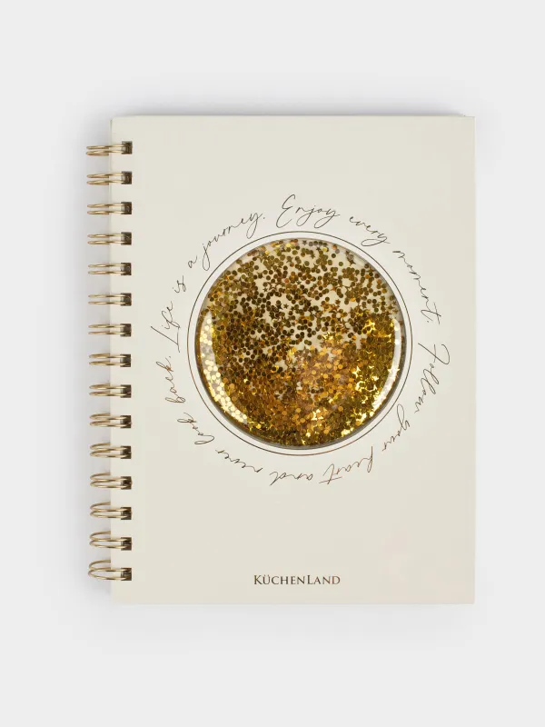 Notepad for notes, 15x20 cm, 70 l, on rings, PVC, Sphere with glitter, Stationery, image-0