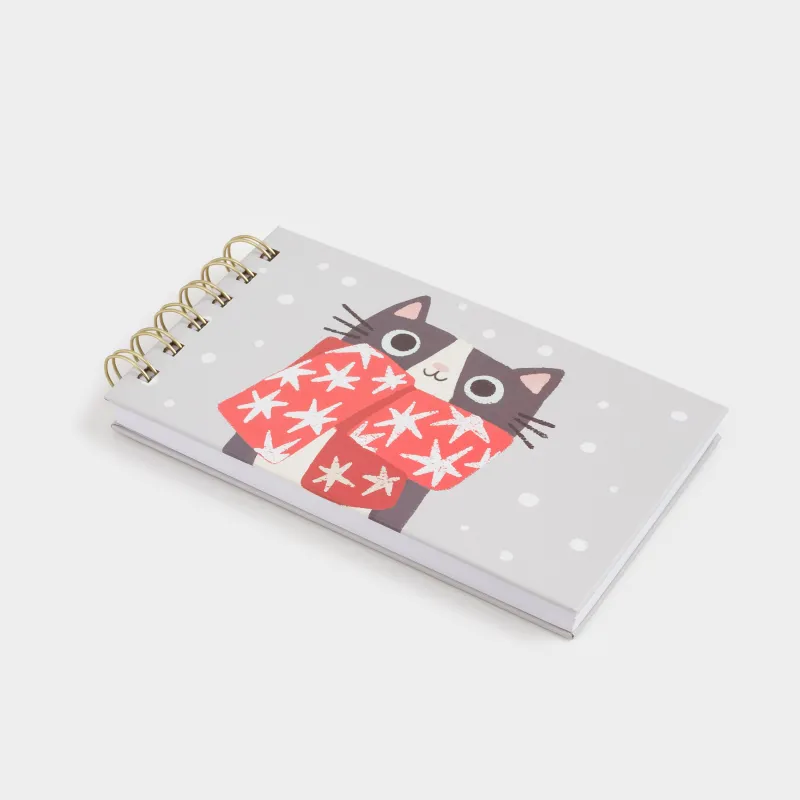 Notepad for notes, 9x16 cm, 100 l, on rings, cardboard, Cat in a scarf, Cat, image-2