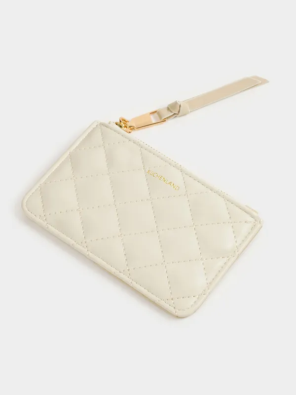 Women's wallet, 13x8 cm, with zipper, with card slots, polyurethane, milk, Quilted, image-1