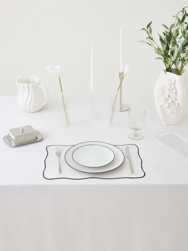 Placemat, 30x45 cm, chenille, curly, milky, Black edging, Chenill framed, image-1