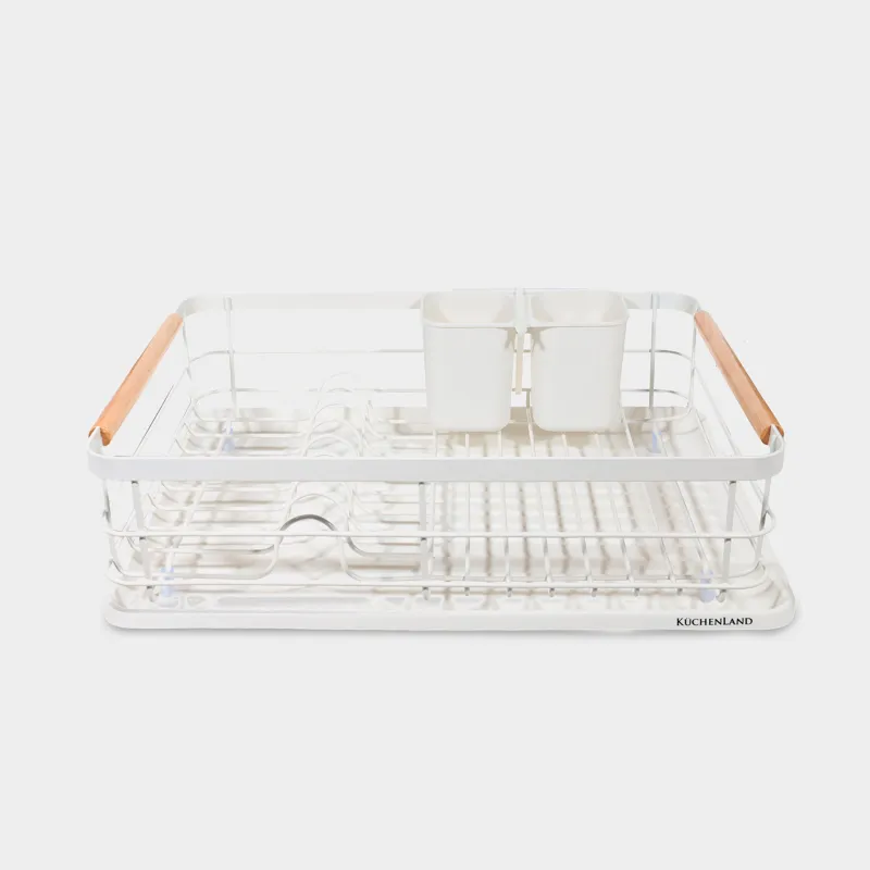 Dish rack, 43x31 cm, with tray, metal / wood / plastic, White style