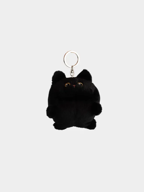 Keychain, 10 cm, Soft, Wind-up, polyester / Metal, Black, Cat, Cat night, image-1