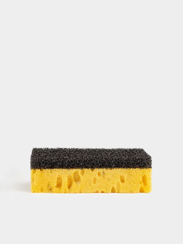 Dish washing sponge, 10x7 cm, 3 pcs, foam rubber / abrasive, black and yellow, Black clean, image-2