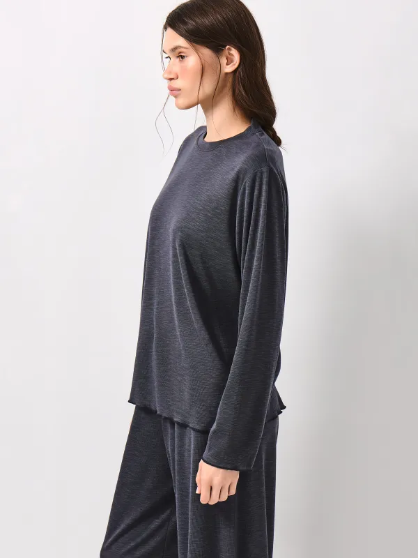Women's long sleeve, size S, modal / polyester, dark grey, Savina, image-3