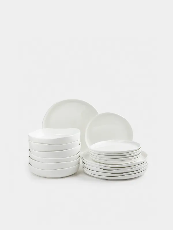 Dining set, 6 persons, 18 items, porcelain F, white, Uneven edge, Vergaleo, image-0