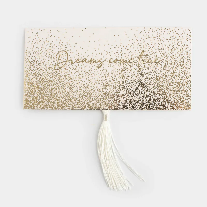 Gift envelope, 16x8 cm, with fringe, paper, milky, Golden sparkles, Sparkle