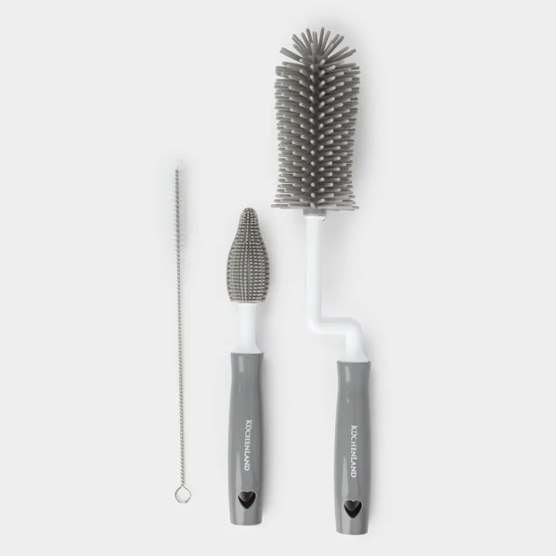 Bottle cleaning brush set, 30/19 cm, 2 pcs, plastic / silicone, grey, Clean
