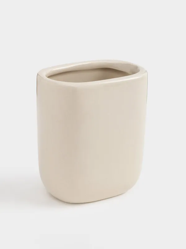 Toothbrush cup, 10 cm, ceramic, beige, Nira, image-1