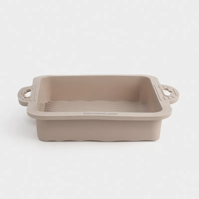 Baking dish, 22x18 cm, with handles, silicone, square, gray-brown, Bakery