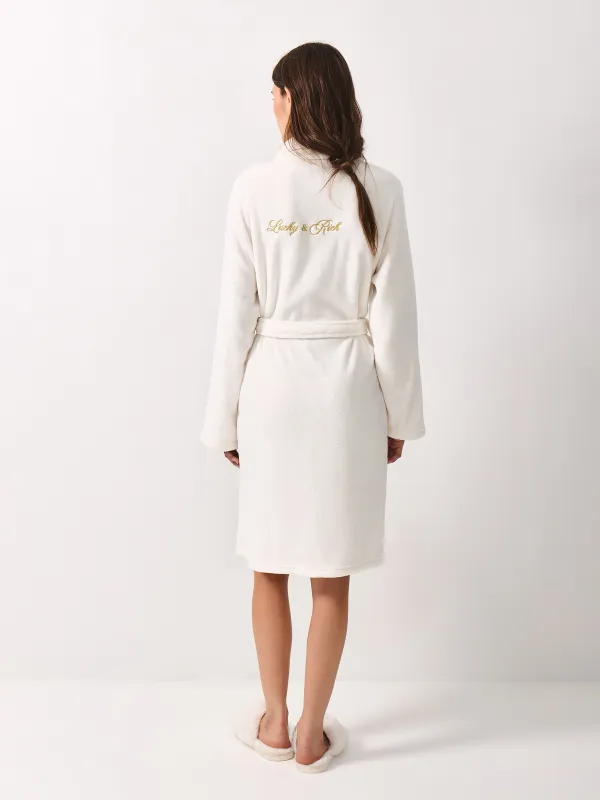 Women's robe, homewear, size L / XL, with long sleeves, fleece, milky, Lucky&Rich, Jack, image-4