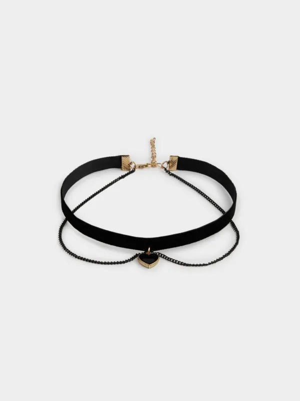 Choker, 29 cm, velvet/metal, black, Heart, Heart, image-0