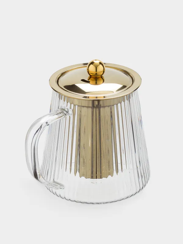 Teapot, 900 ml, glass B, golden, Ribby gold, image-1