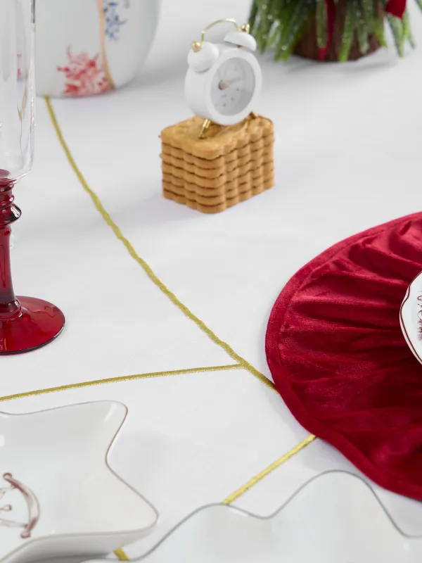 Tablecloth, 170x250 cm, polyester, white, Golden lines, Revival gold, image-3