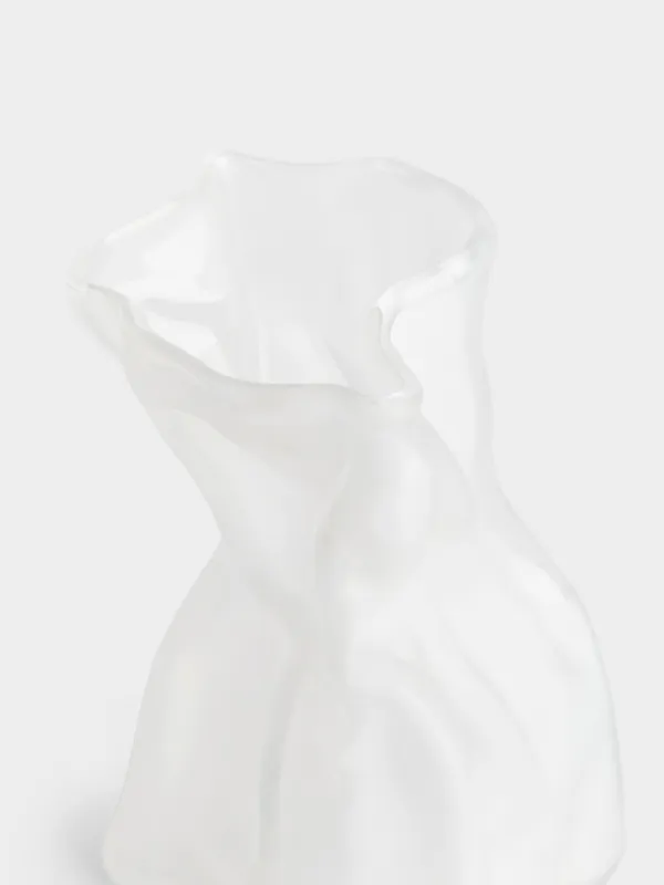 Flower vase, 14 cm, Glass, frosted white, Crumpled effect, Crumple, image-1