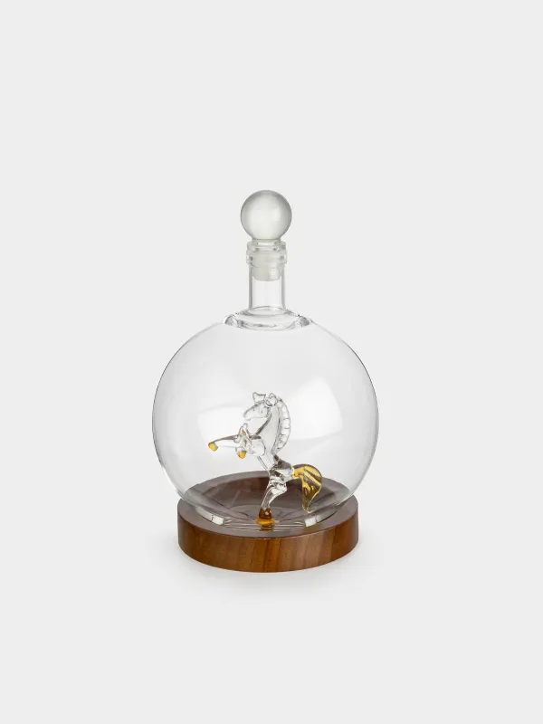 Decanter, 850 ml, on a stand, glass / wood, Horse, Bar, image-1