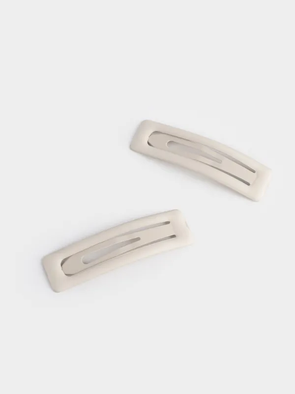 Hair clip, 7 cm, 2 pcs, metal, grey, Hair basic, image-1