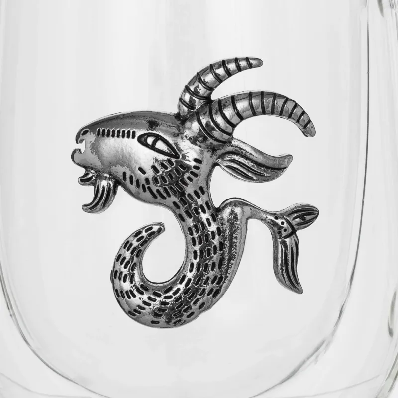 Mug, 350 ml, glass B / metal, silver, Capricorn, Air zodiac, image-4