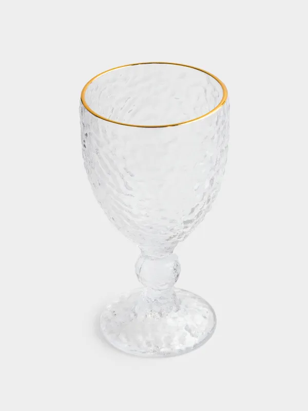 Wine goblet glass, 320 ml, glass, with golden edging, Nautilus Gold, image-1