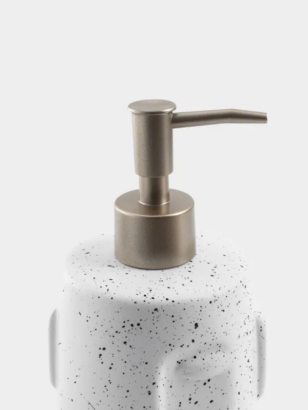 Liquid soap dispenser, 460 ml, Ceramic / Plastic, White, Speckled, Face, Face speckled, image-5