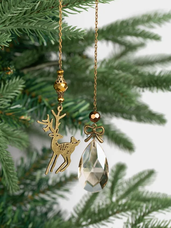 Christmas tree toy, 48 cm, glass / metal, Deer with crystal, Figure crystal, image-3