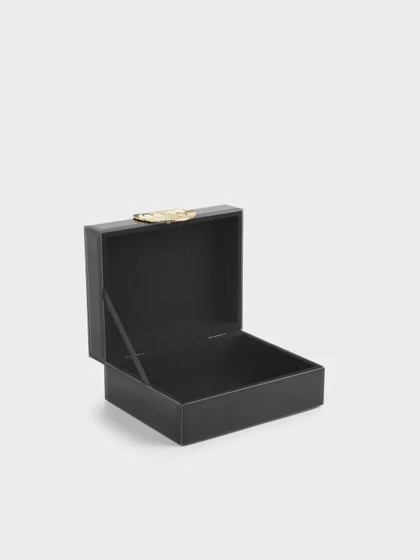 Jewelry box, 18x14 cm, glass / metal, mirror, black, Glossy black, image-2