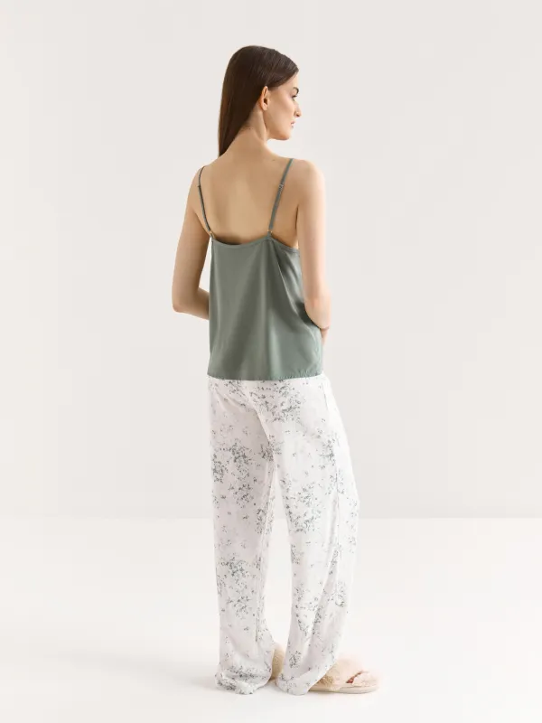 Women's top, homewear, size L, straps, viscose, milky, Flowers, Arsinoa, image-4