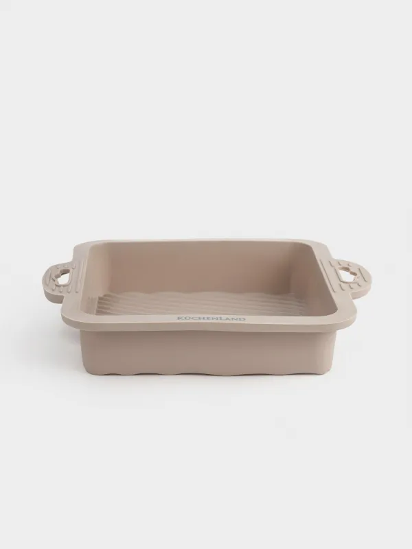 Baking dish, 22x18 cm, with handles, silicone, square, gray-brown, Bakery, image-0