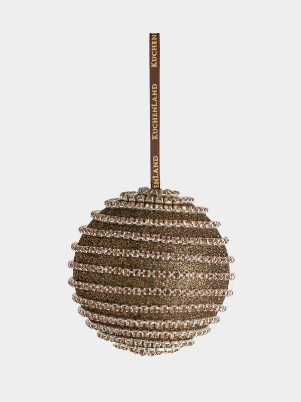 Christmas tree toy, 8 cm, plastic, bronze, Ball in rhinestones, Ball sparkle, image-1