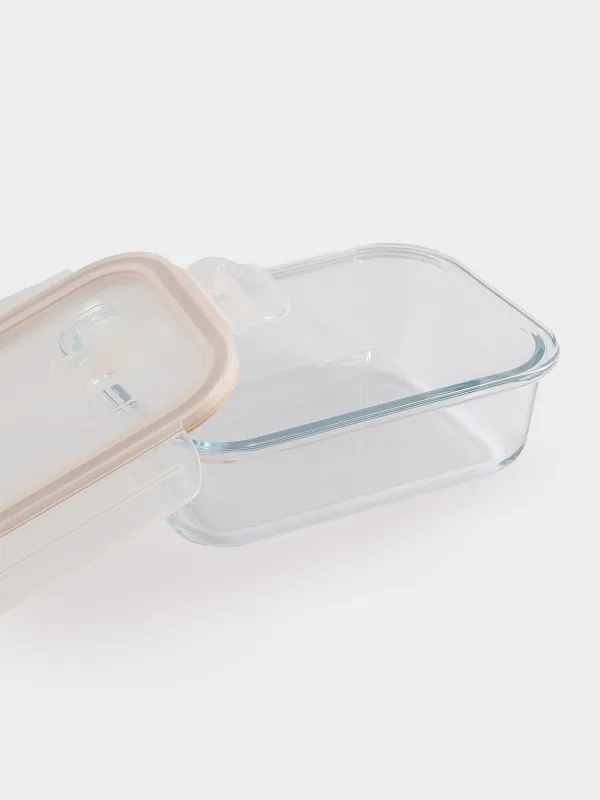 Container, 640 ml, with clips, with valve, glass T / plastic, rectangular, Soft kitchen, image-3