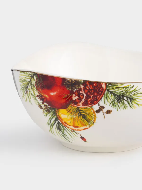 Salad bowl, 21x11 cm, 1.8 l, porcelain N, white, with golden edging, Pomegranates and orange, Christmas miracle, image-2