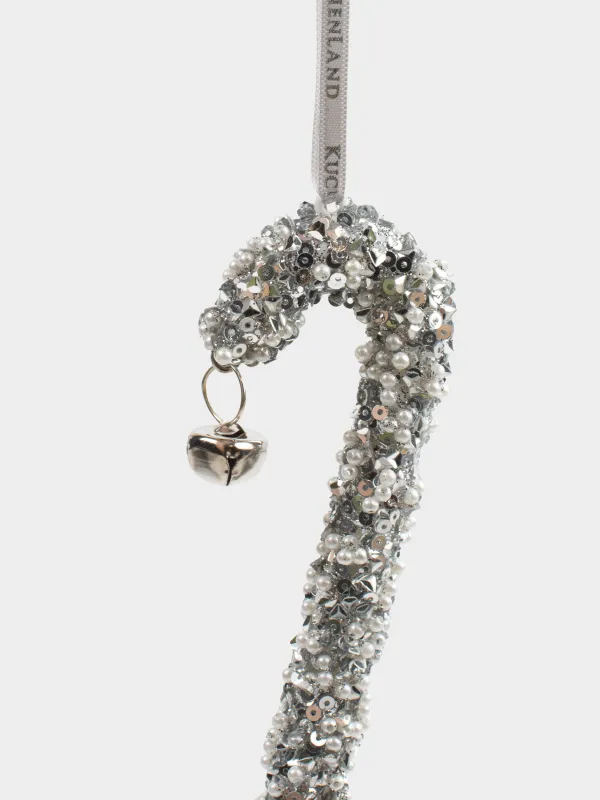 Christmas tree toy, 12 cm, foam/plastic, silver, Walking stick with crystal, Figure sparkle, image-2