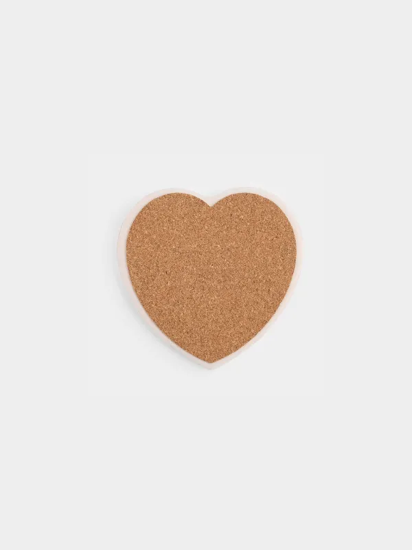 Coaster, 11x11 cm, ceramic / cork, White, Heart, Scroll, image-2