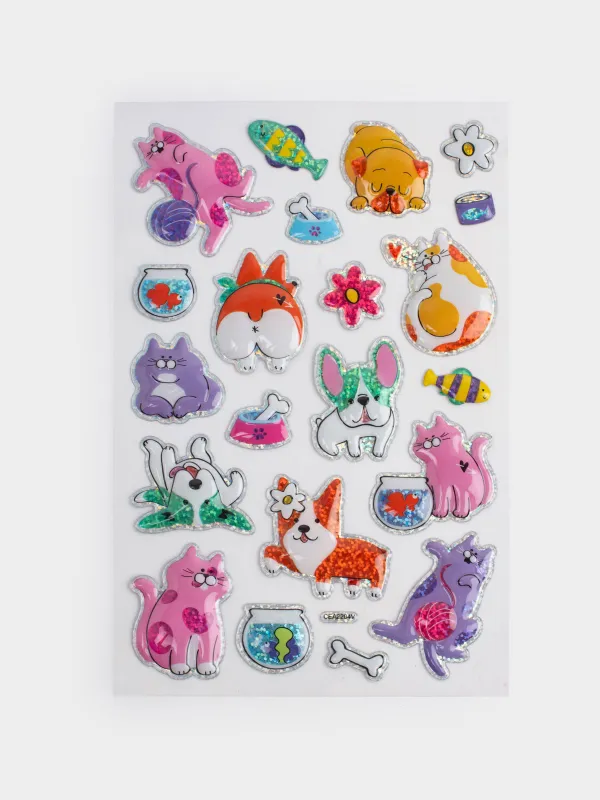 Sticker set, 25x14 cm, 21 pcs, disposable, PVC, Cats and dogs, Cat, image-0